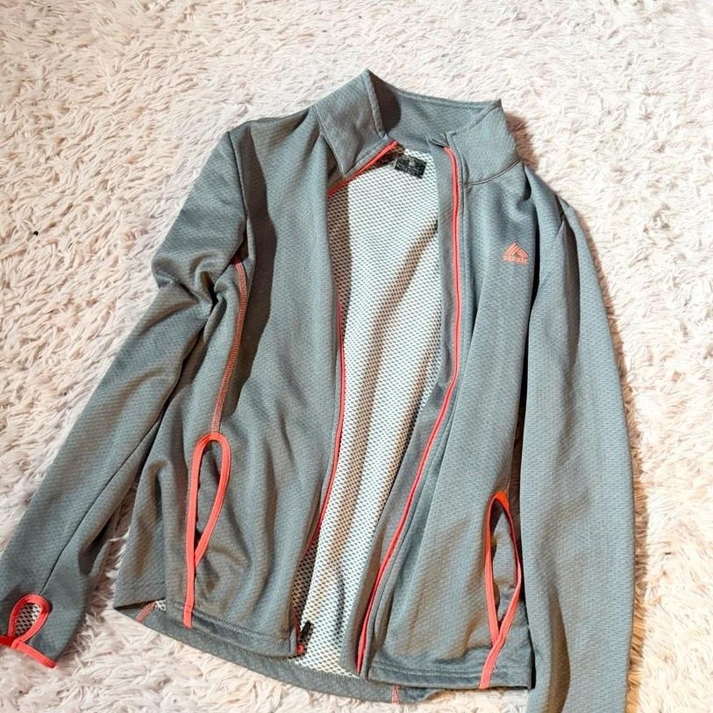 Athletic Mesh Windbreaker Casual Neon Pink Trim Fitness Zip Up Jacket Womens S